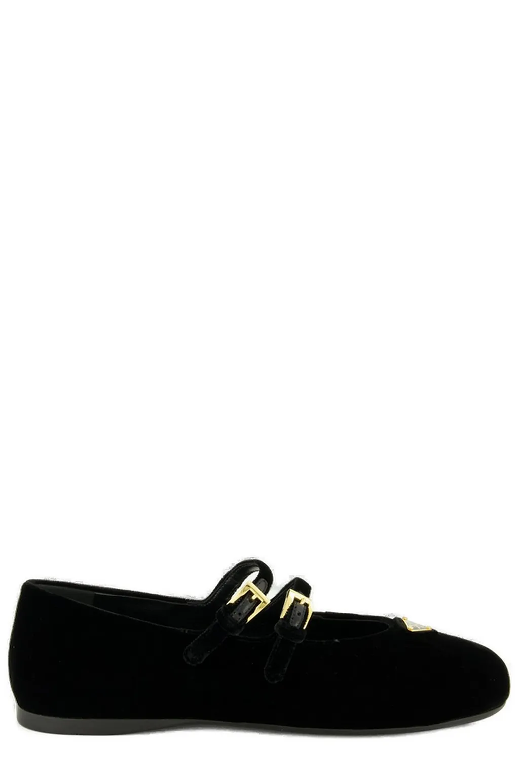 Prada Triangle-Logo Velvet Ballerina Shoes