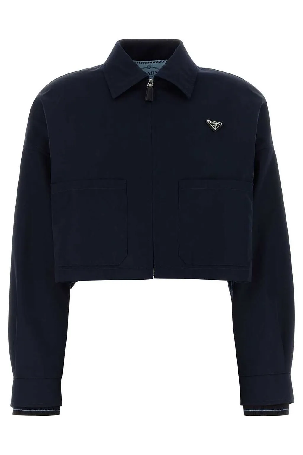 Prada Triangle-Logo Zip-Up Cropped Jacket