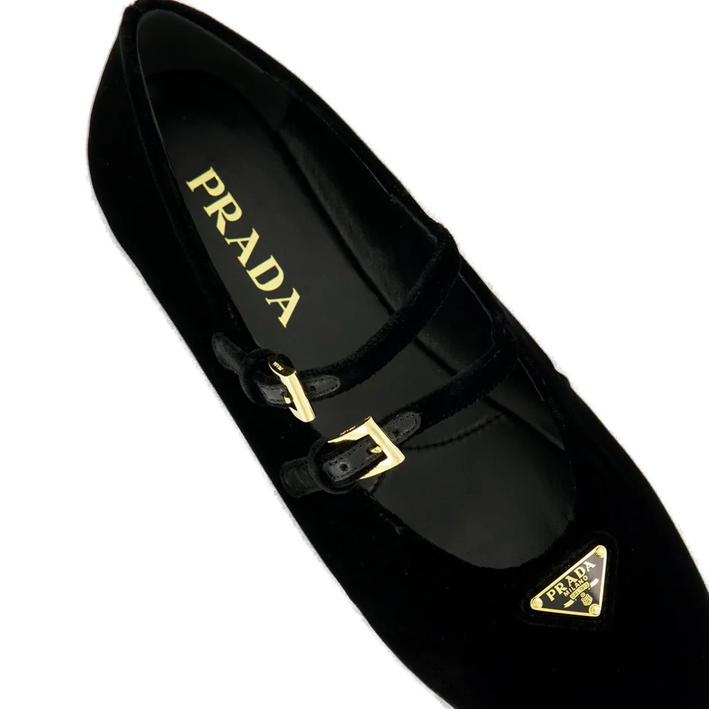 Prada Triangle-Logo Velvet Ballerina Shoes