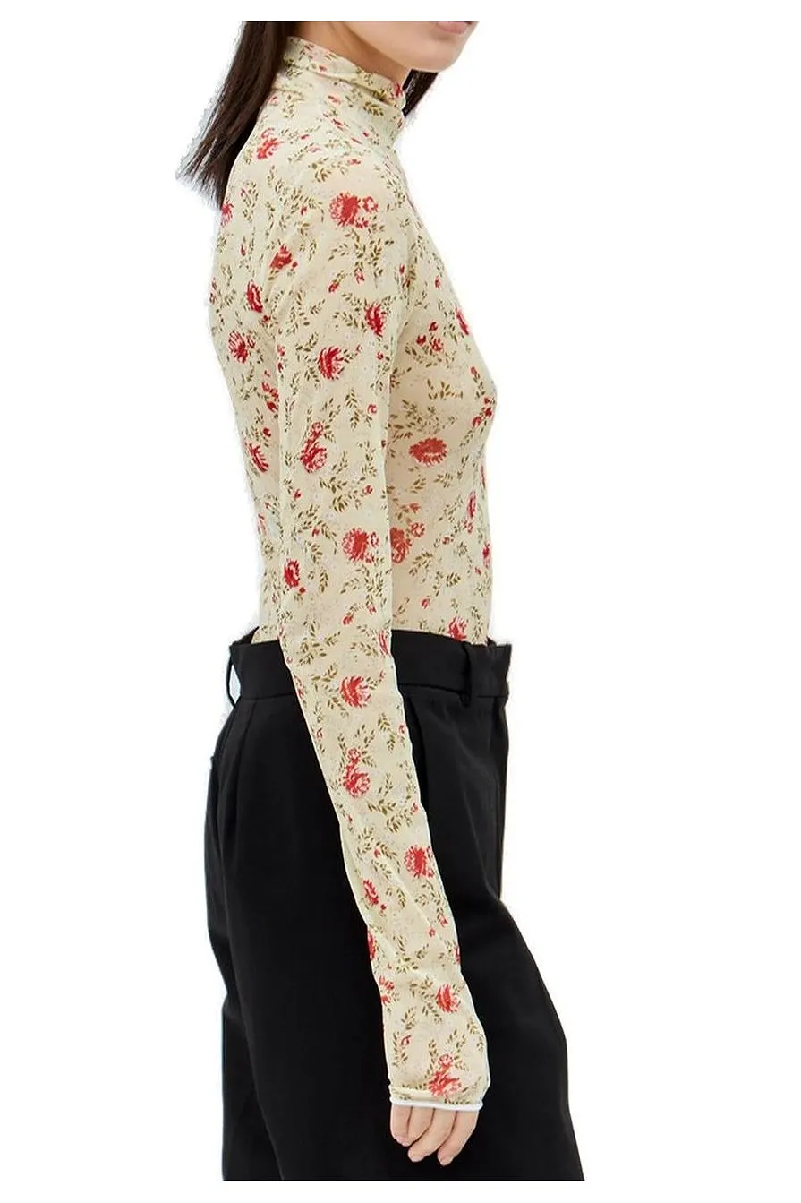 Prada Tulle Neck Long Sleeved Bodysuit