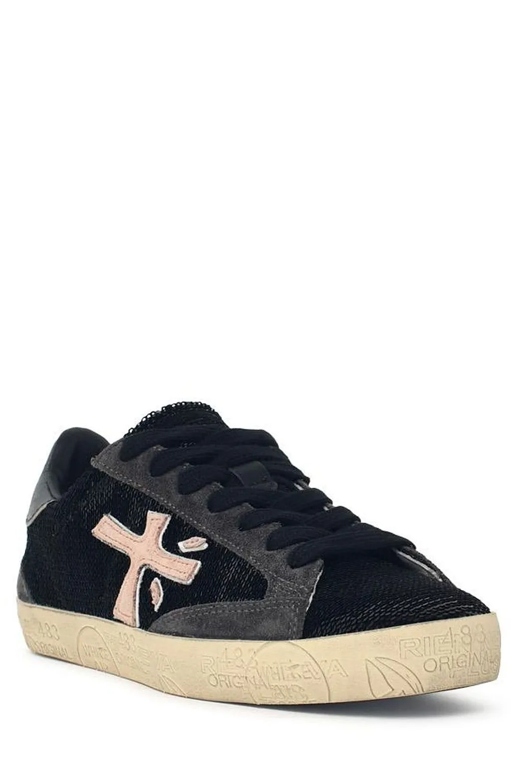 Premiata Steven Sequin-Embellished Logo Patch Sneakers