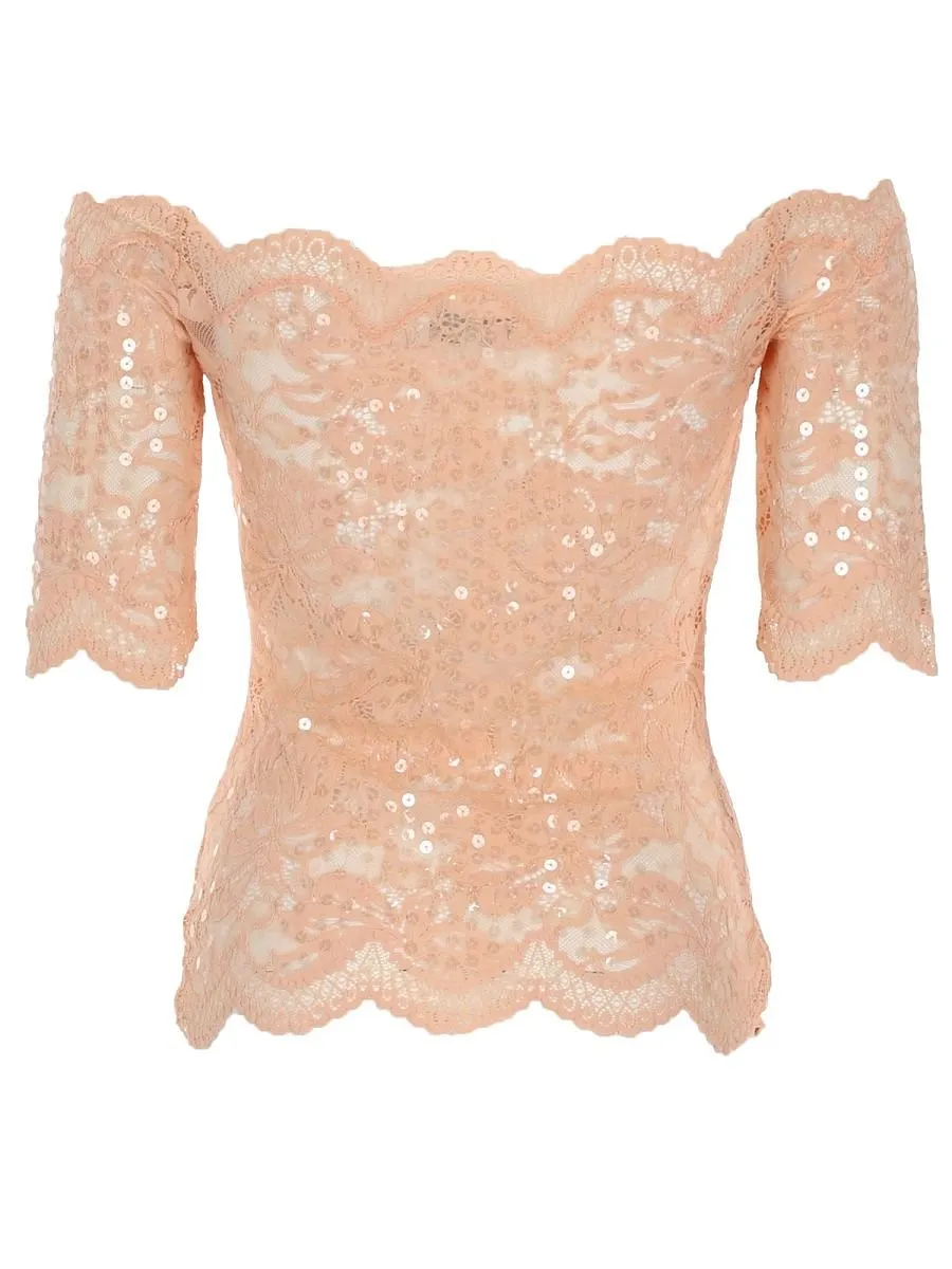 Rabanne Sequined Lace Off-Shoulder Top