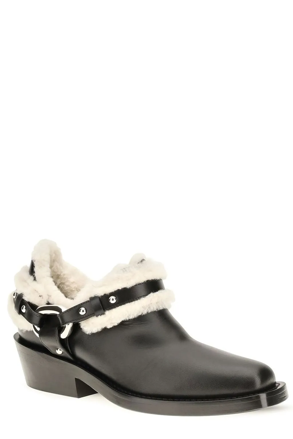 Rabanne Shearling-Trim Biker Ankle Boots