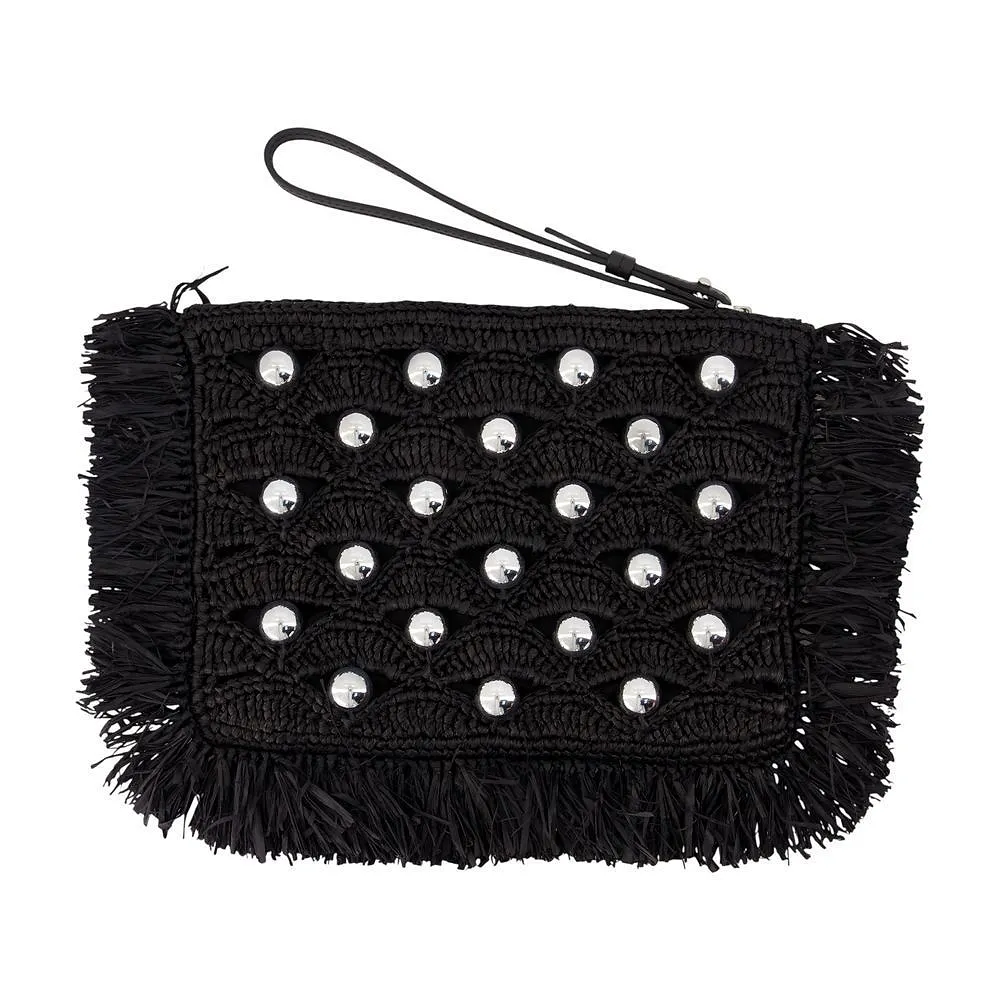 Rabanne Studded Raffia Clutch Bag