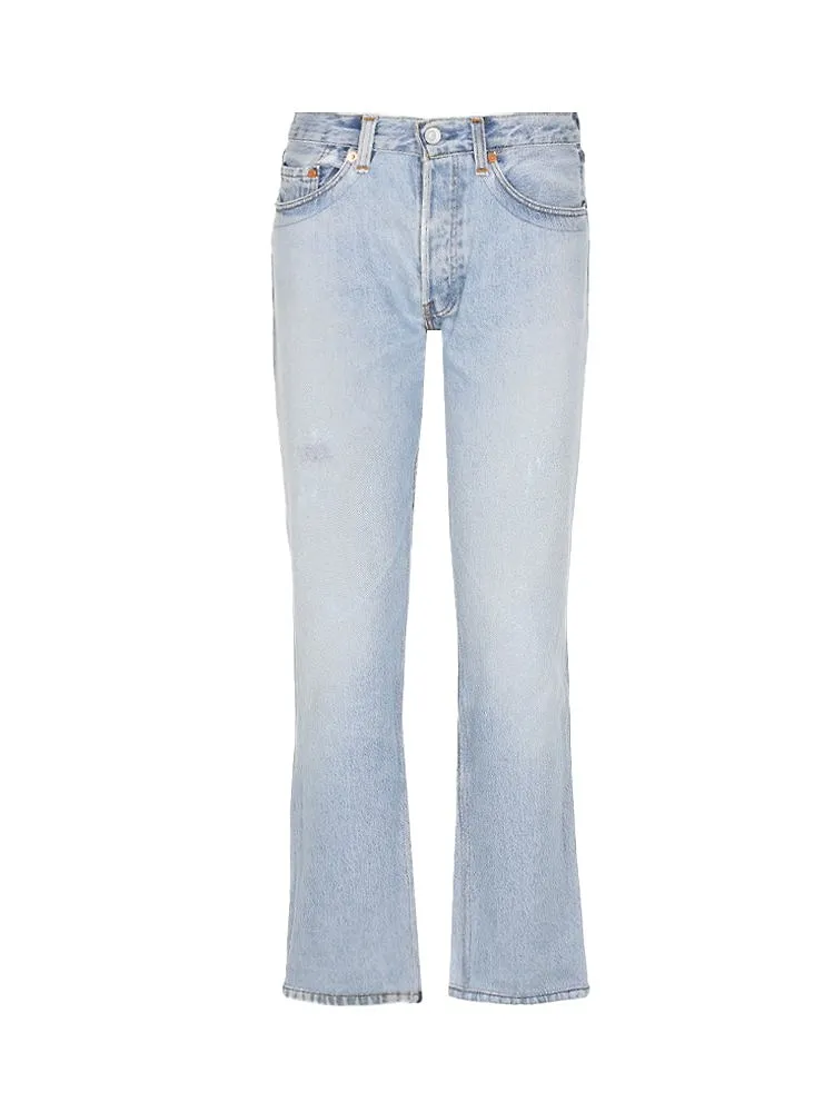 Re/Done Distressed Repurposed Mid-Rise Straight-Leg Jeans