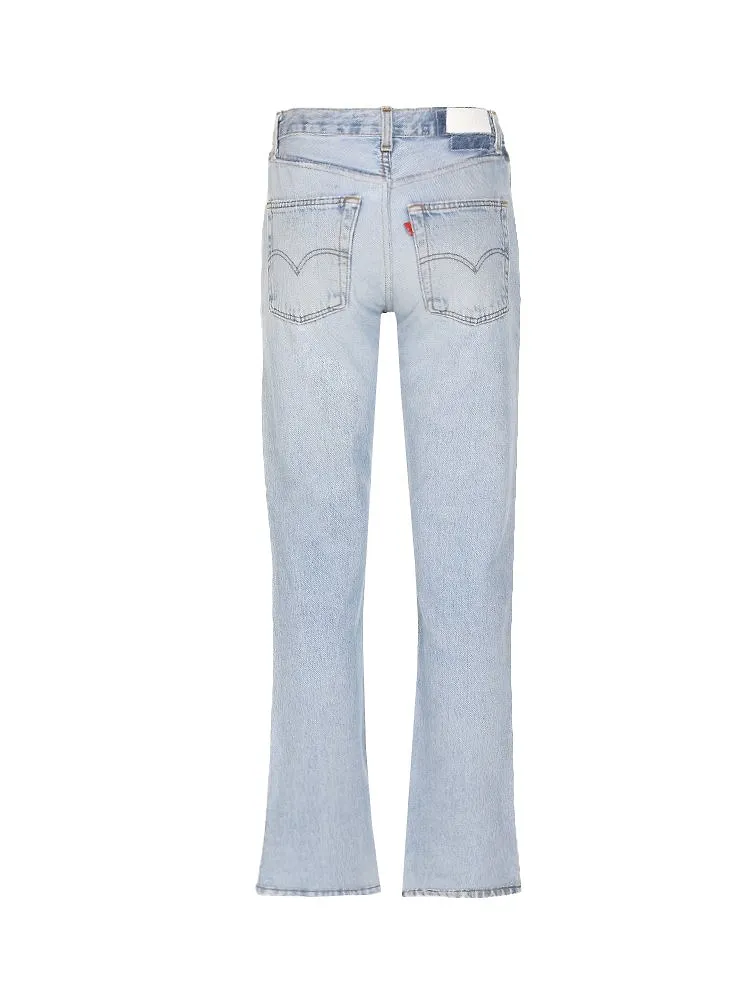 Re/Done Distressed Repurposed Mid-Rise Straight-Leg Jeans