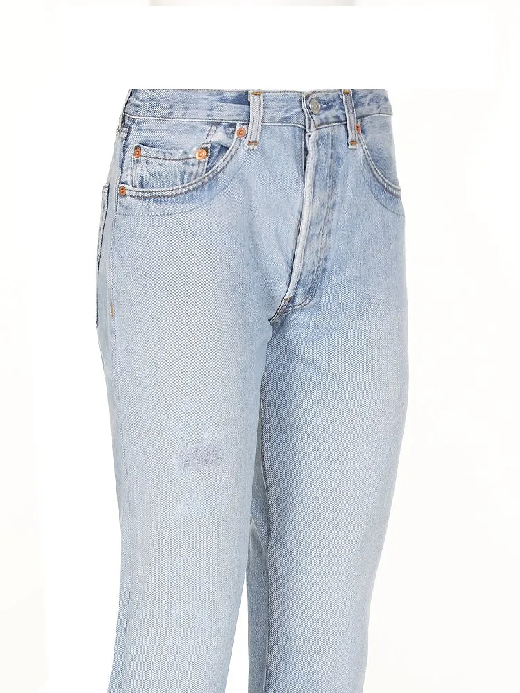 Re/Done Distressed Repurposed Mid-Rise Straight-Leg Jeans