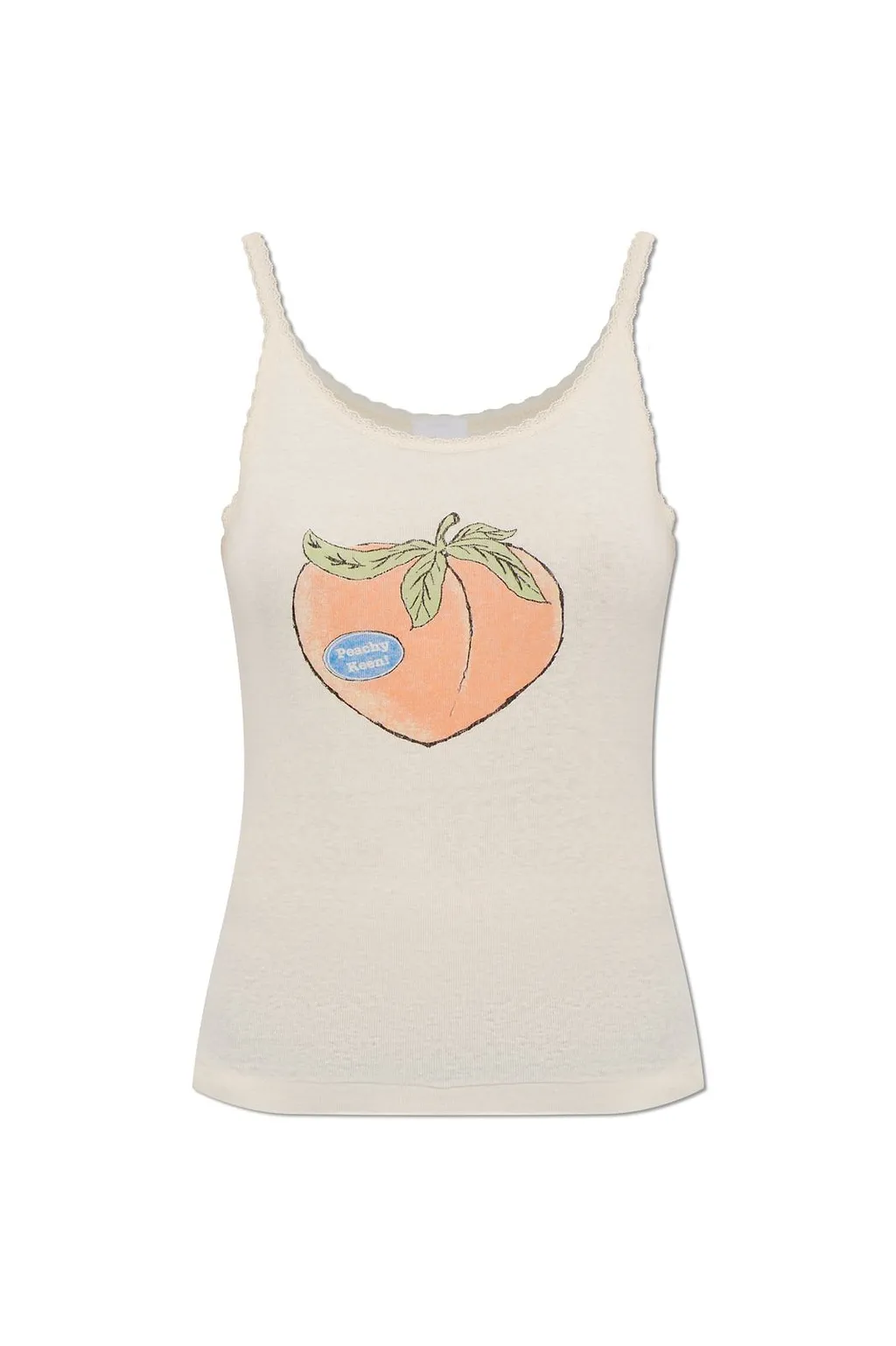 Re/Done Peach Graphic Lace Strap Top