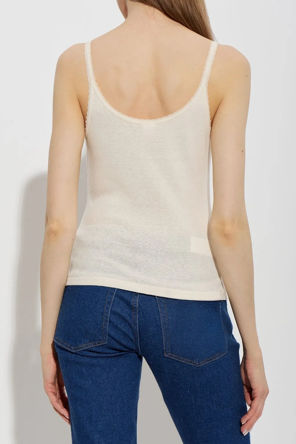 Re/Done Peach Graphic Lace Strap Top