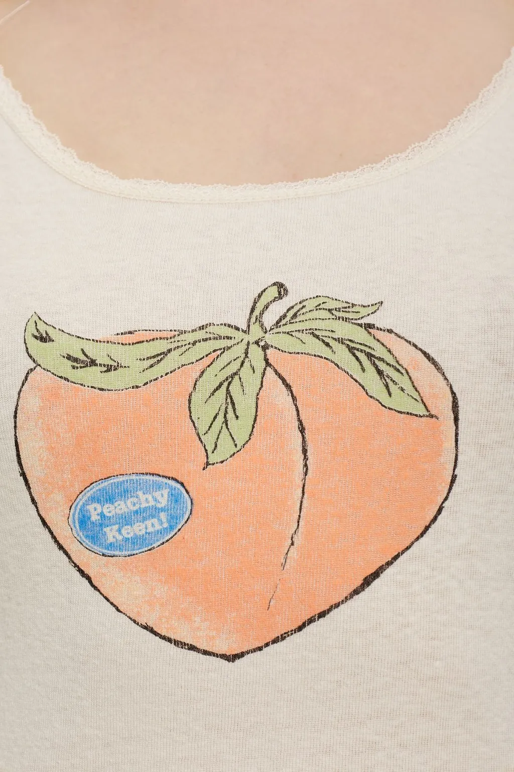 Re/Done Peach Graphic Lace Strap Top