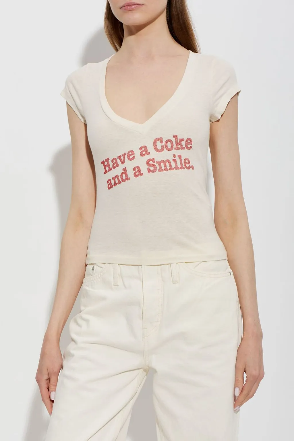 Re/Done Skye Slogan V-Neck T-Shirt