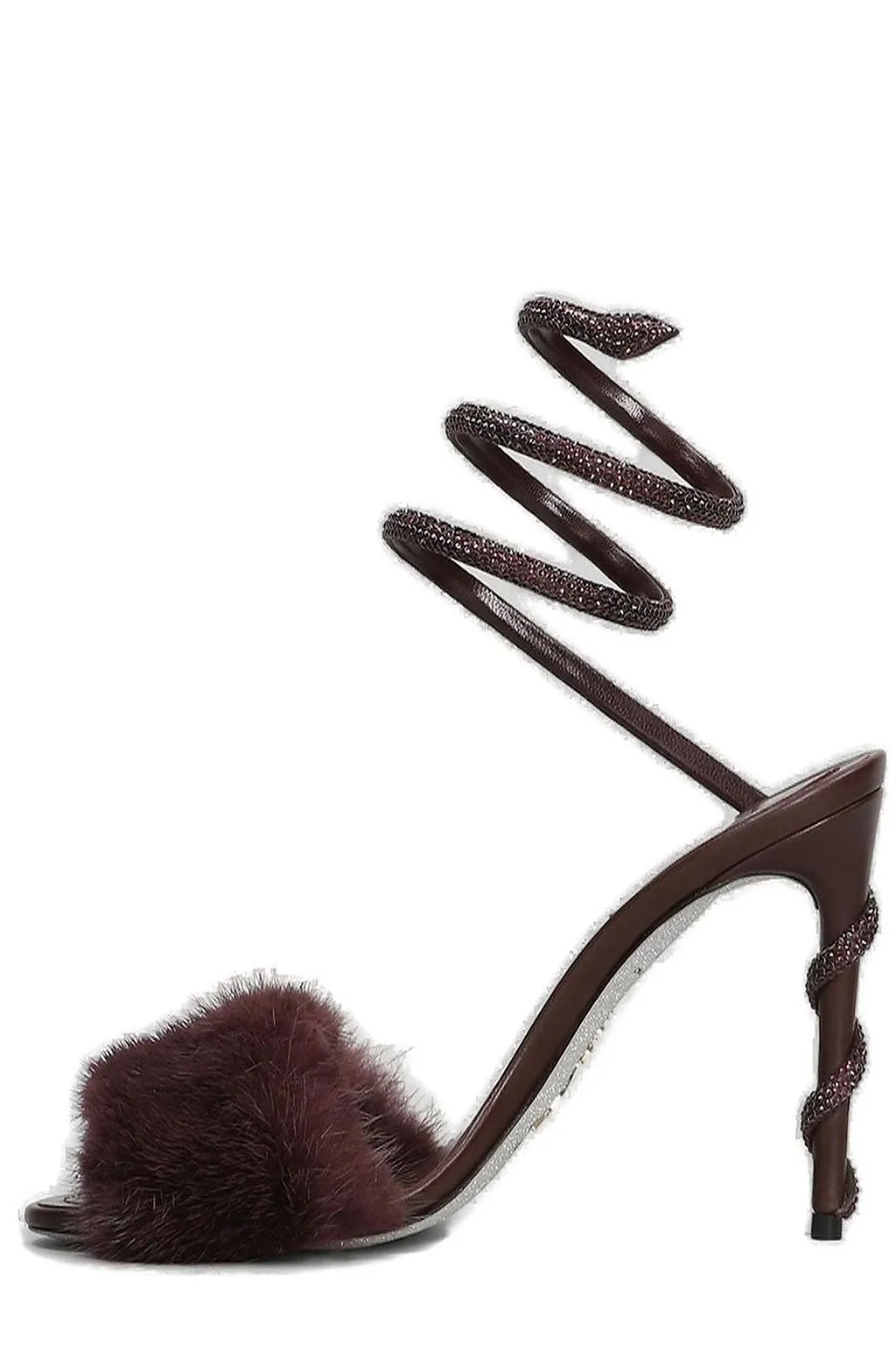 René Caovilla Margot Fur Spiral Heeled Sandals