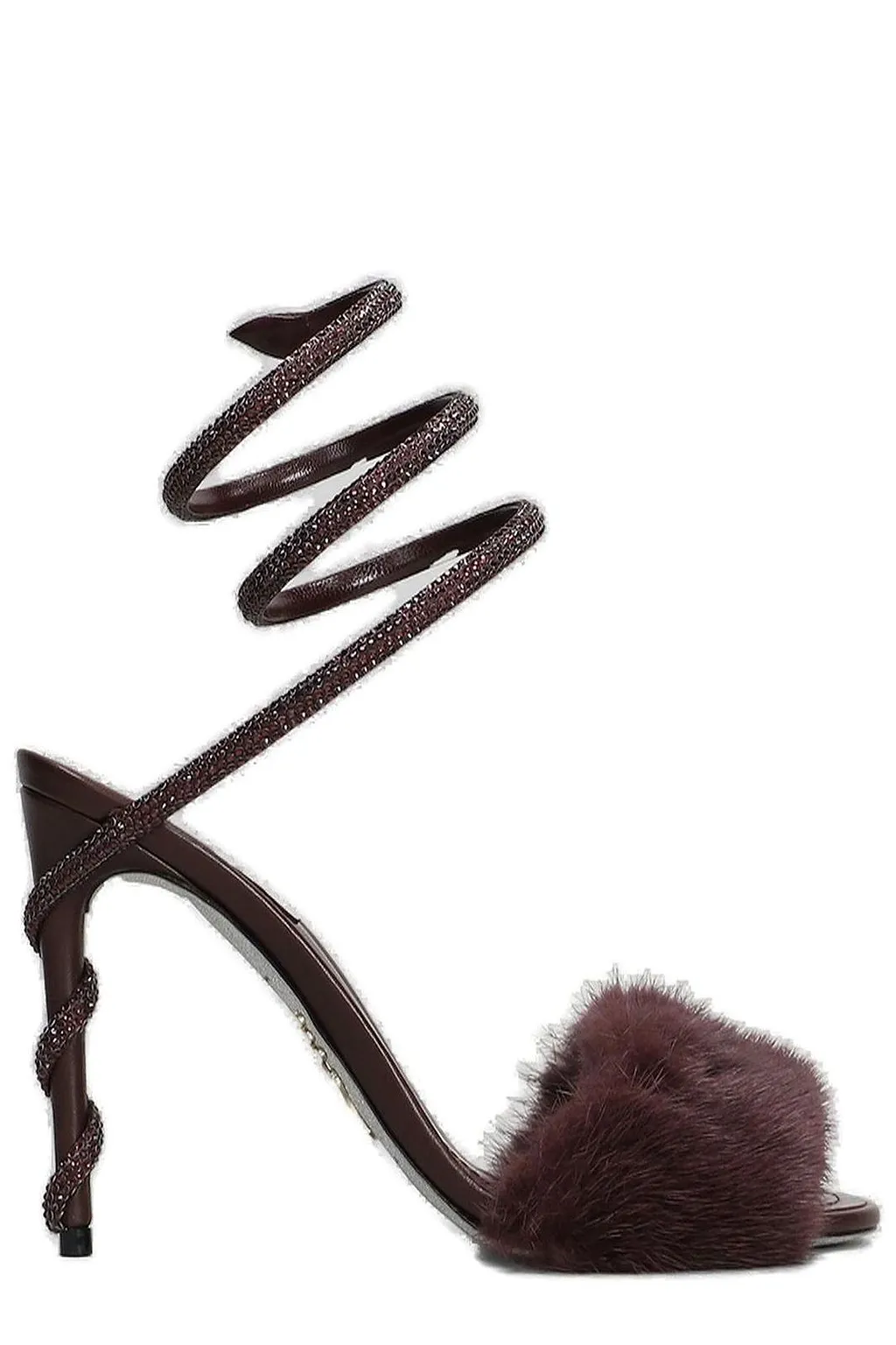 René Caovilla Margot Fur Spiral Heeled Sandals