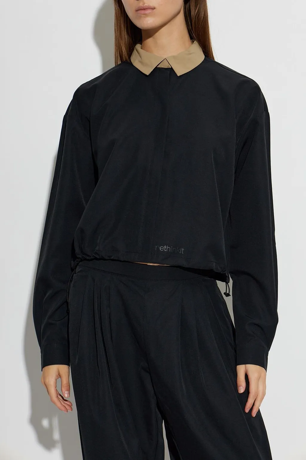 Rethinkit Studios Contrast Collar Drawstring Top