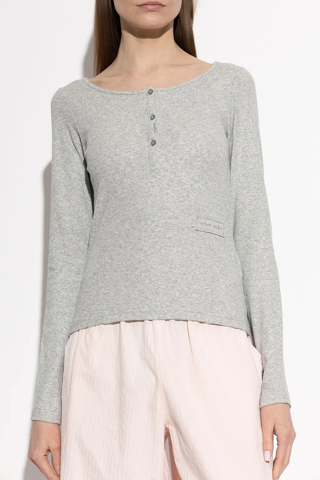 Rethinkit Studios Henley Ribbed Long Sleeve Top