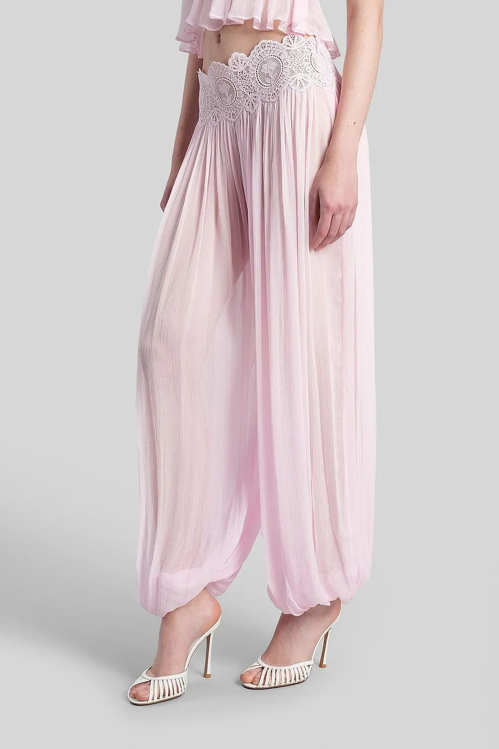 Retrofete Dreamy Pleated Lace-Trim Pants