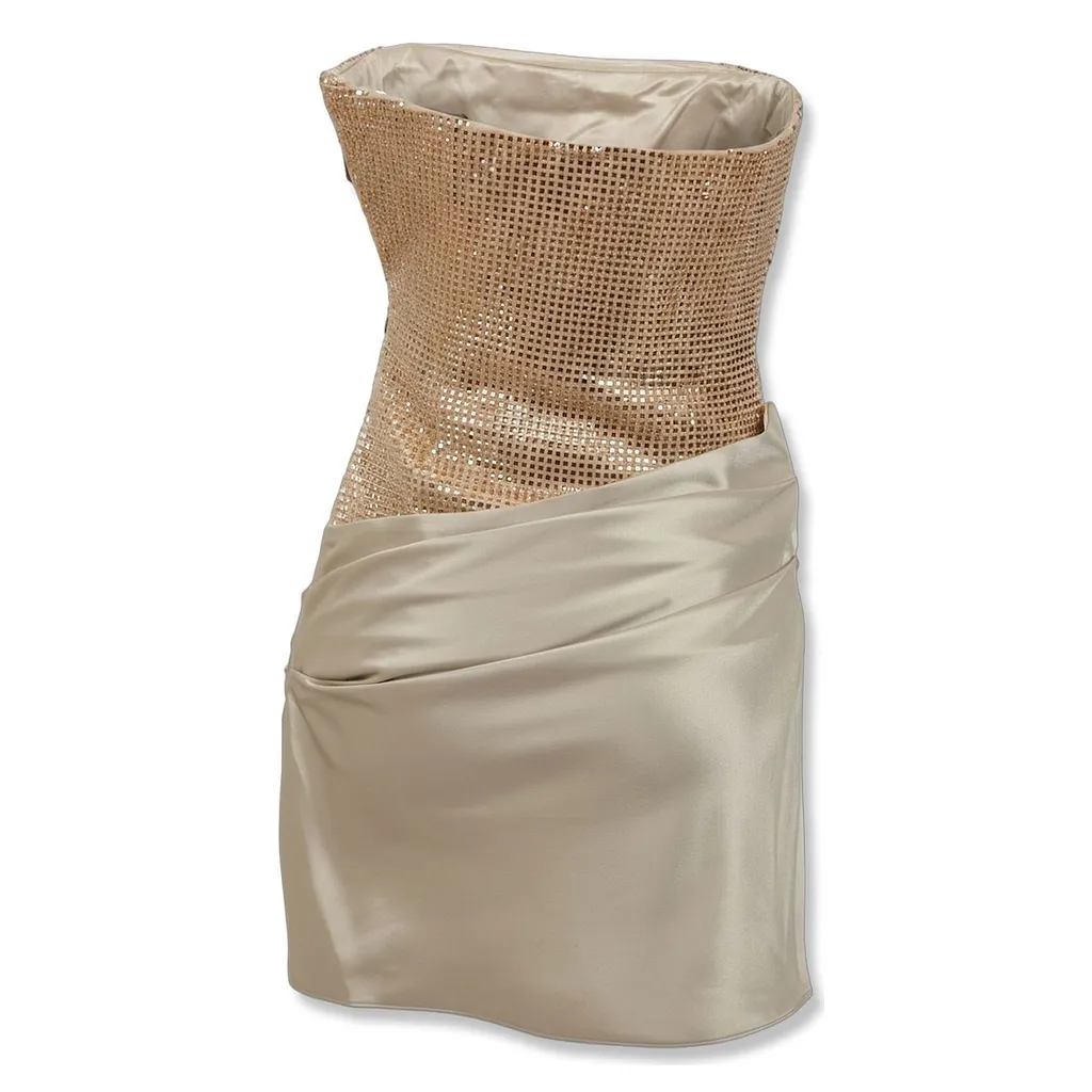 Retrofete Marieta Embellished Draped Strapless Mini Dress