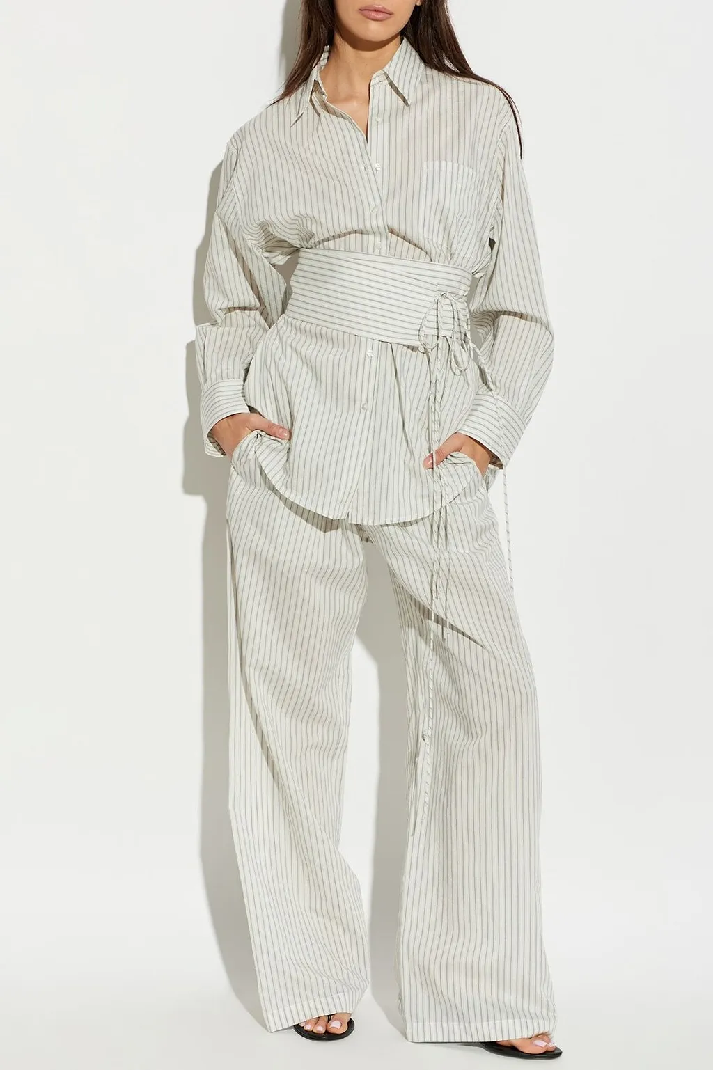 RÓHe Wrap Belt Striped Shirt