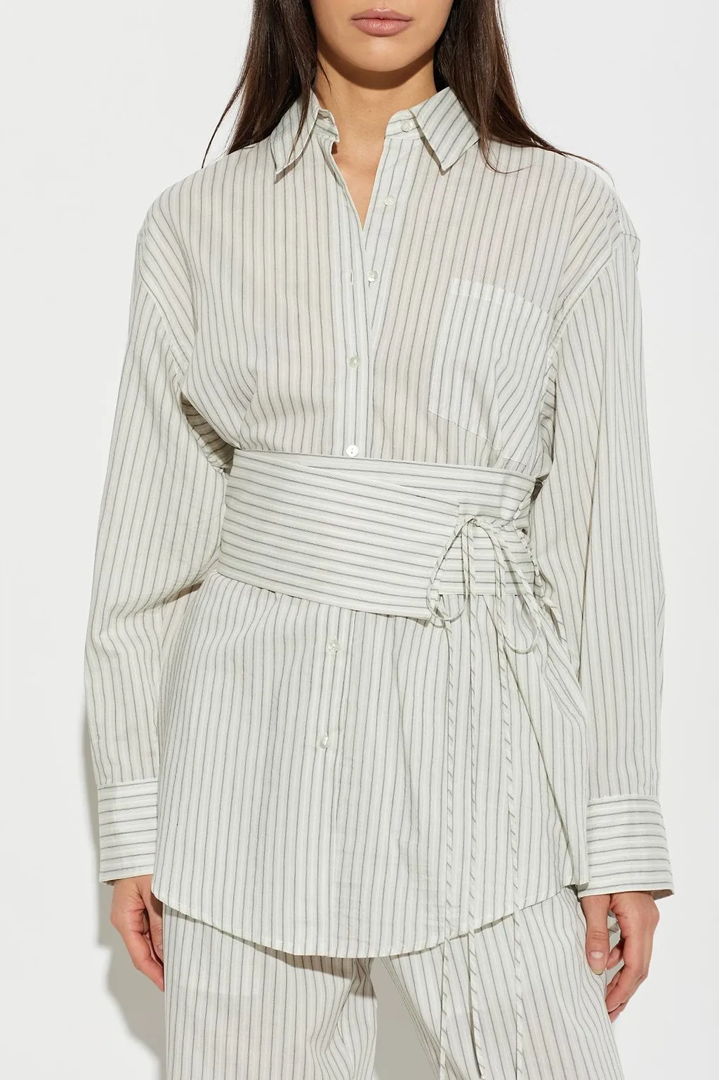 RÓHe Wrap Belt Striped Shirt