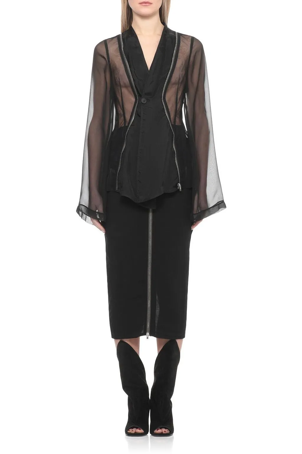 Rick Owens Sheer Zip Detail Blazer