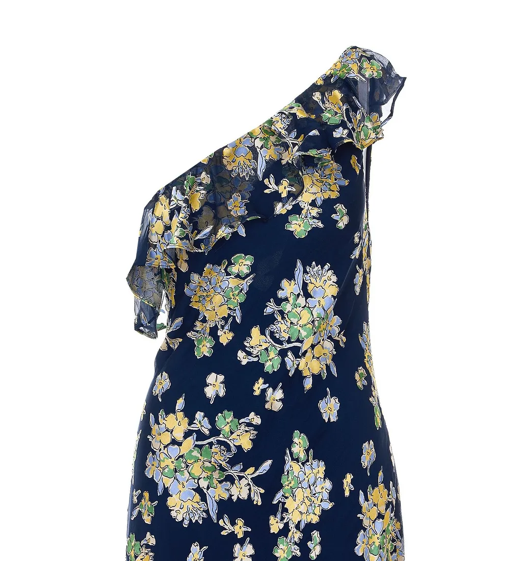 Rixo One Shoulder Floral Print Dress
