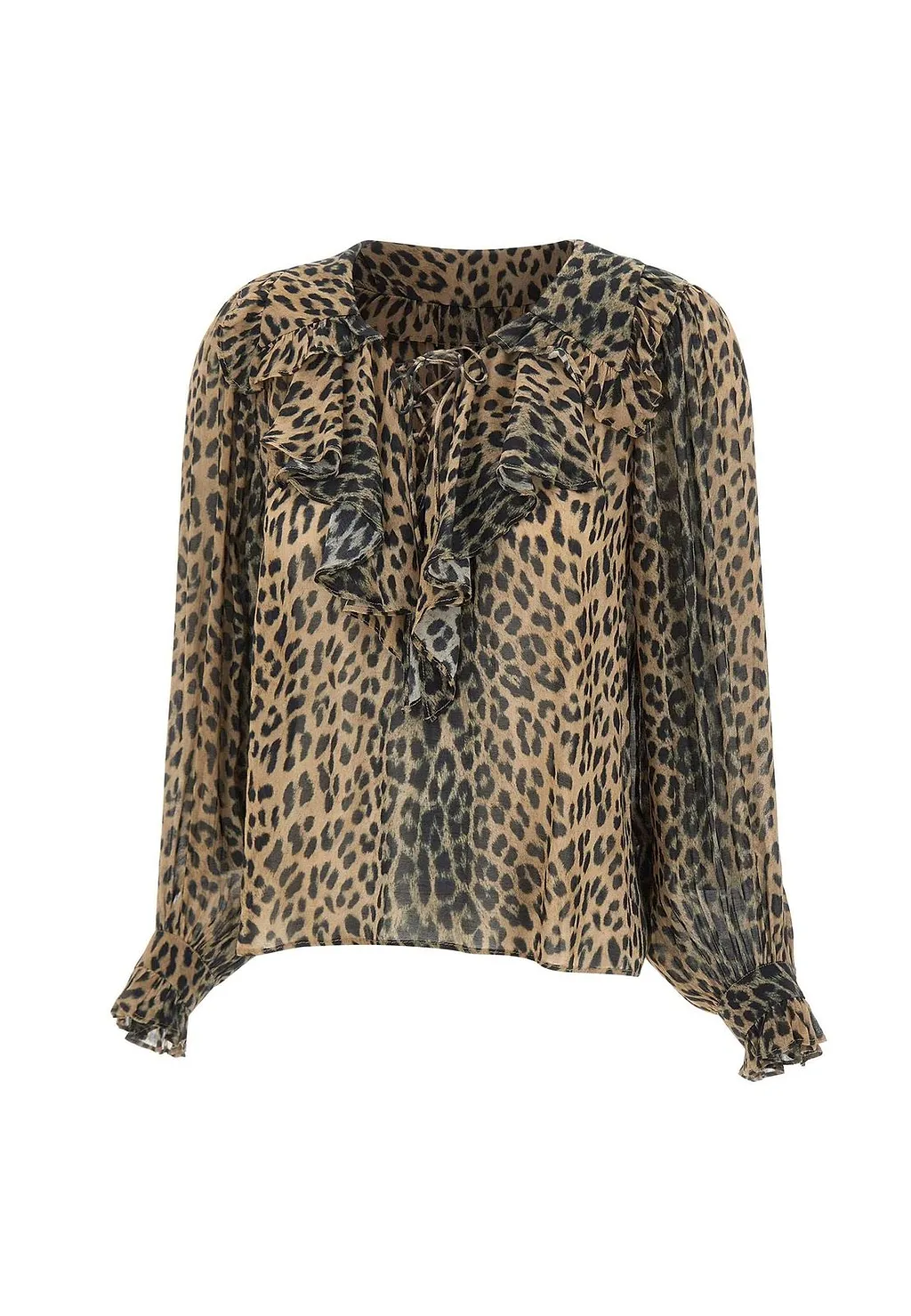 Pattern-Printed Long-Sleeved Blouse