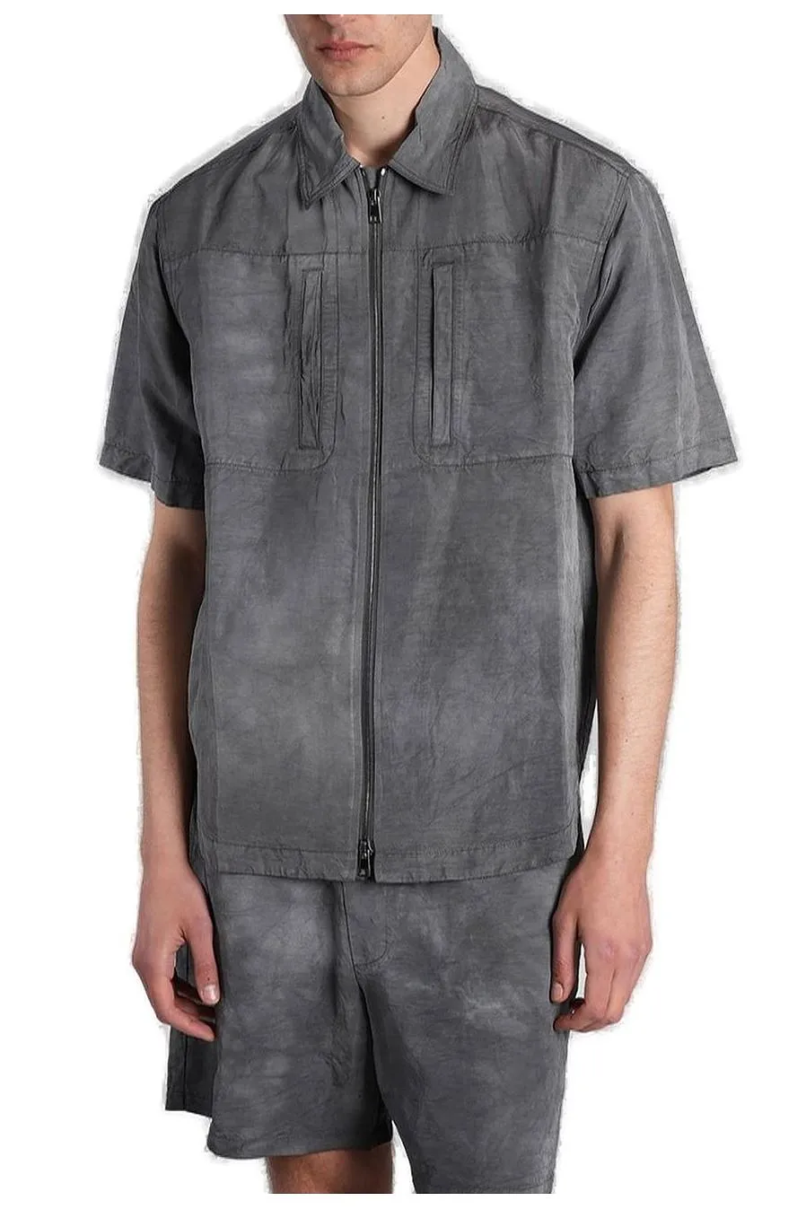 Roberto Collina Zip-Up Short-Sleeve Laminated Shirt