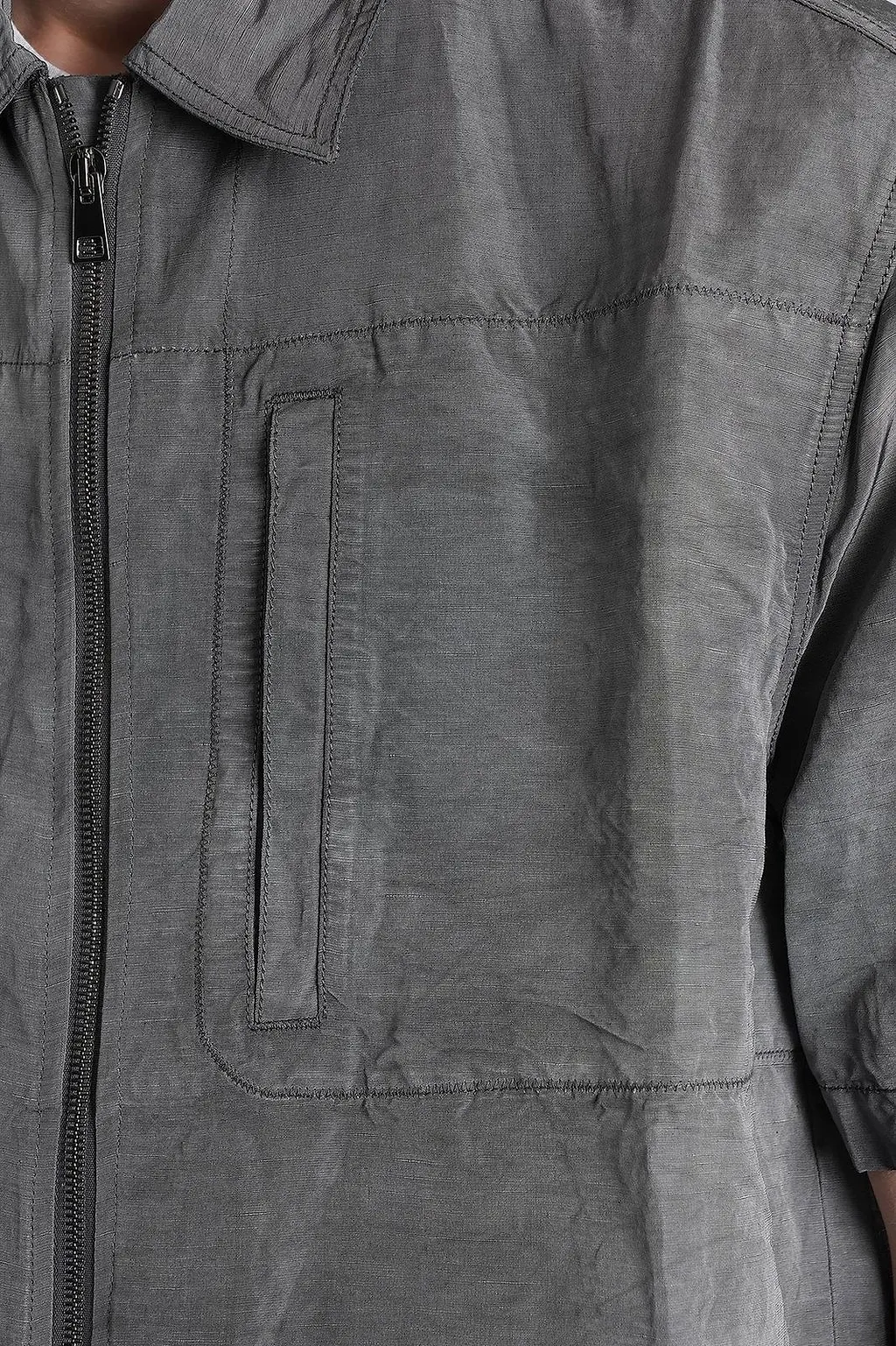 Roberto Collina Zip-Up Short-Sleeve Laminated Shirt