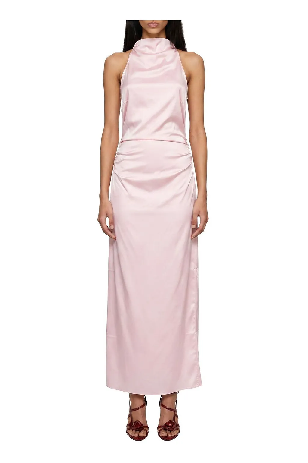 Rotate Halterneck Ruched Sleeveless Maxi Dress