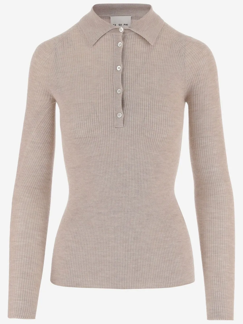 Sa Su Phi Ribbed Long Sleeve Knitted Polo Top