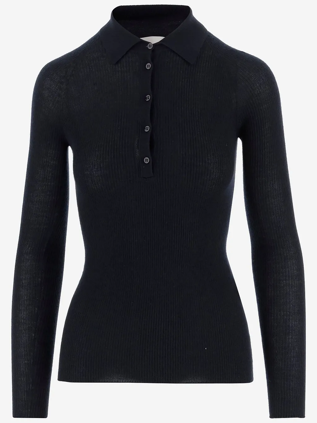 Sa Su Phi Ribbed Long-Sleeve Knitted Polo Top