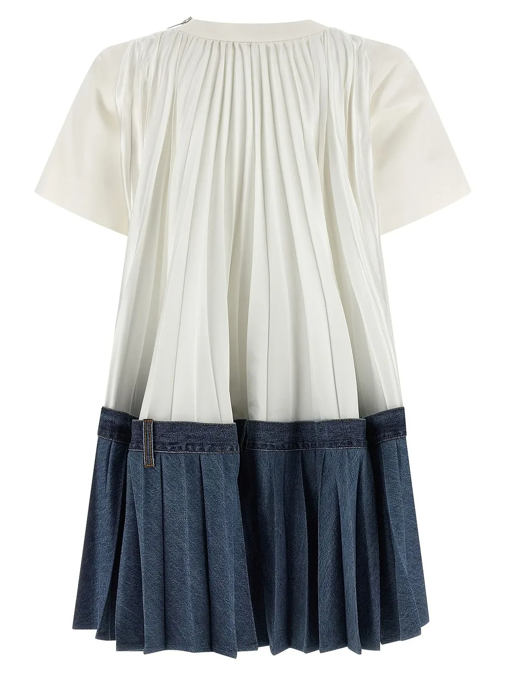 Sacai Pleated-Back Crewneck Denim Dress