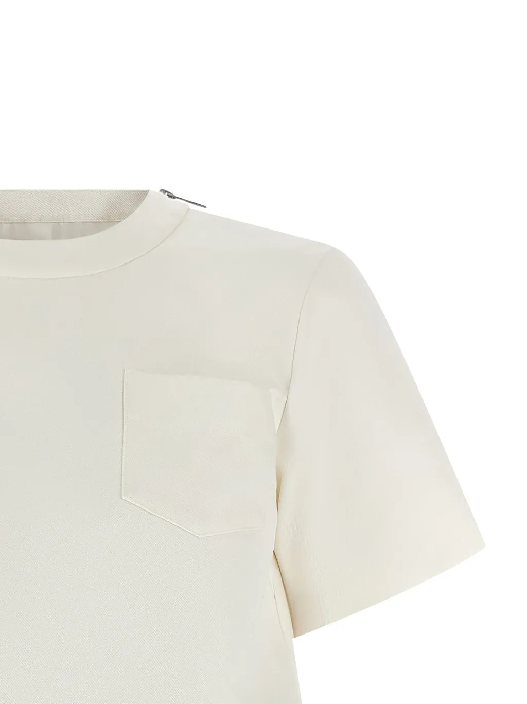 Sacai Pleated-Back Crewneck Denim Dress