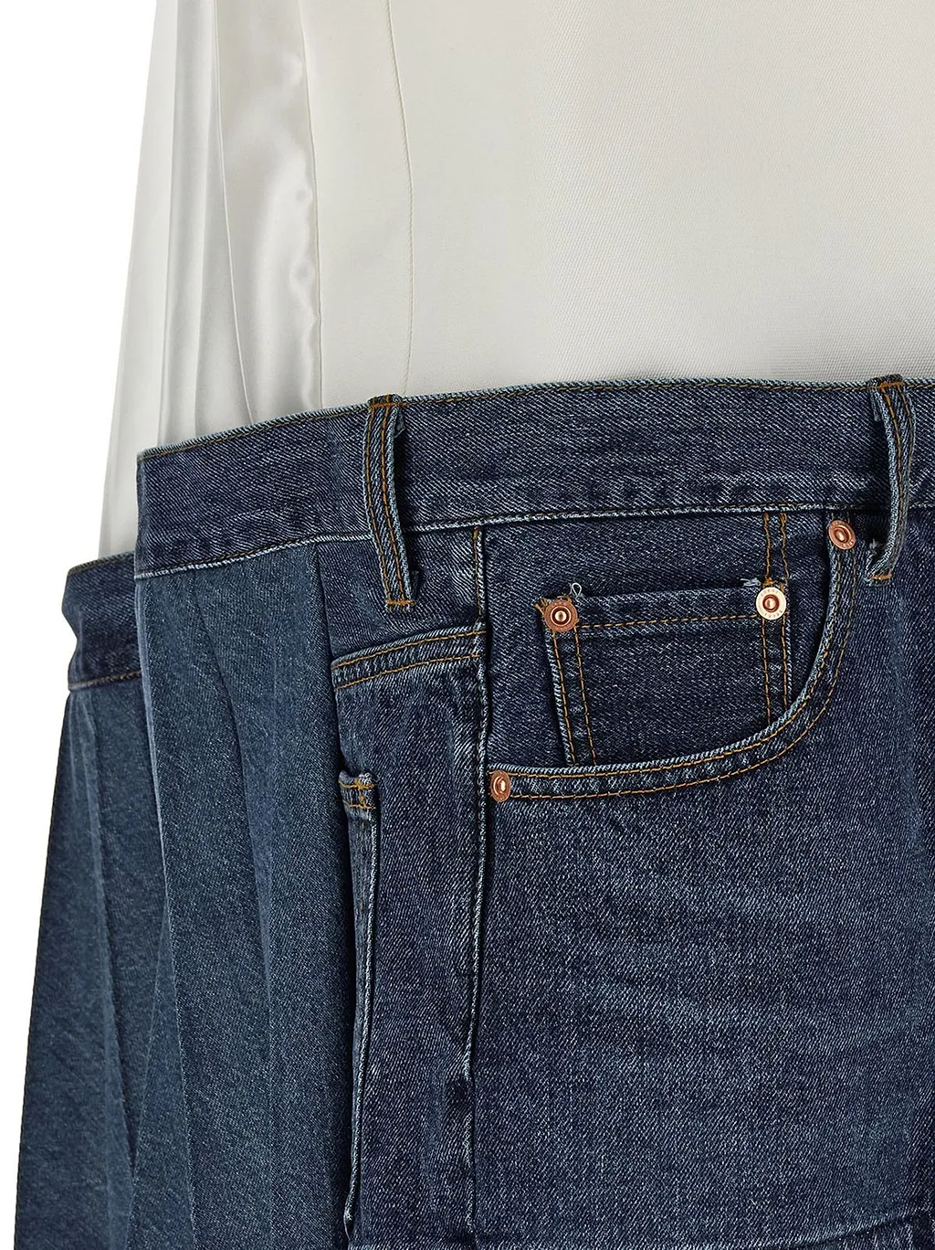 Sacai Pleated-Back Crewneck Denim Dress