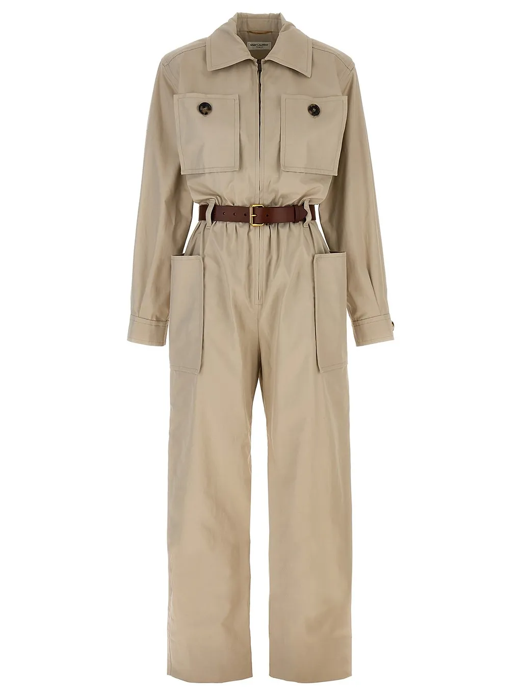 Saint Laurent Belted Long-Sleeved Jumpsuit