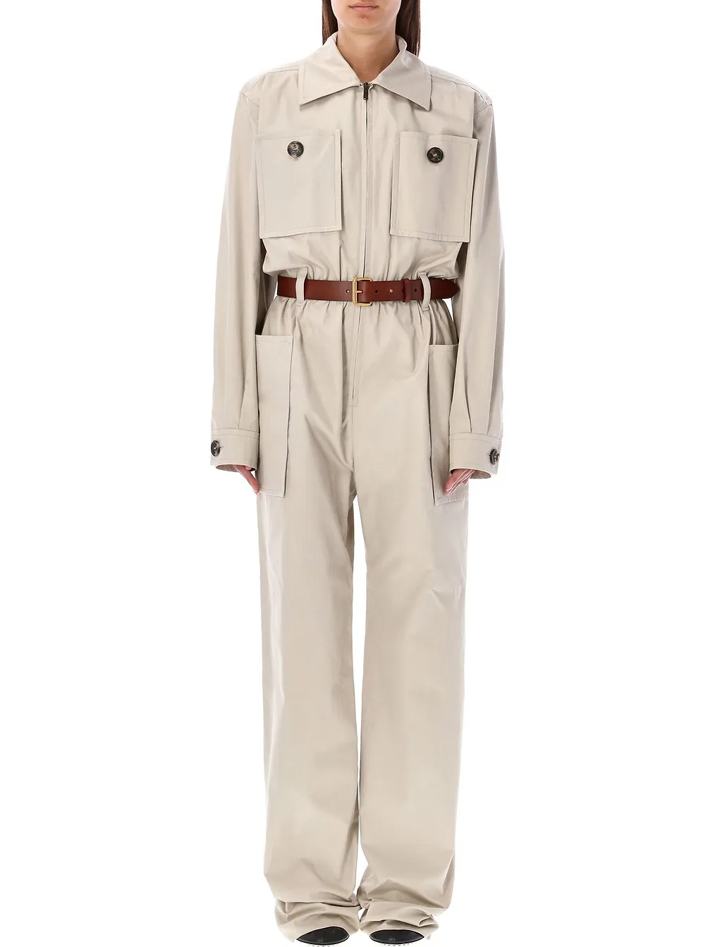 Saint Laurent Belted Long-Sleeved Jumpsuit