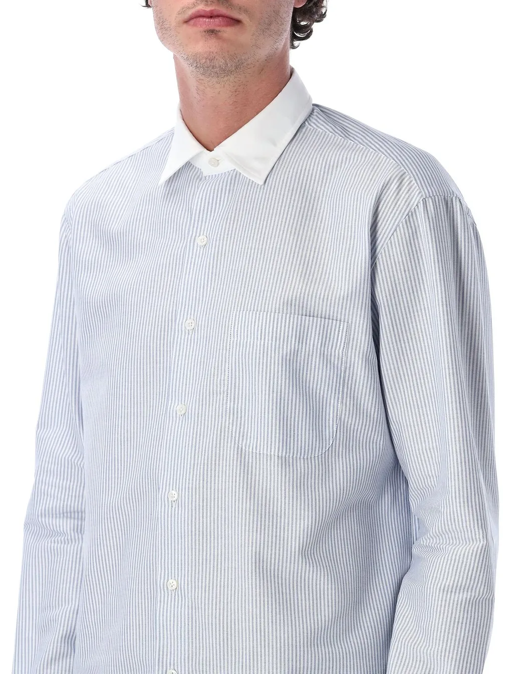 Salvatore Piccolo Alberto Contrast Collar Stripe Shirt