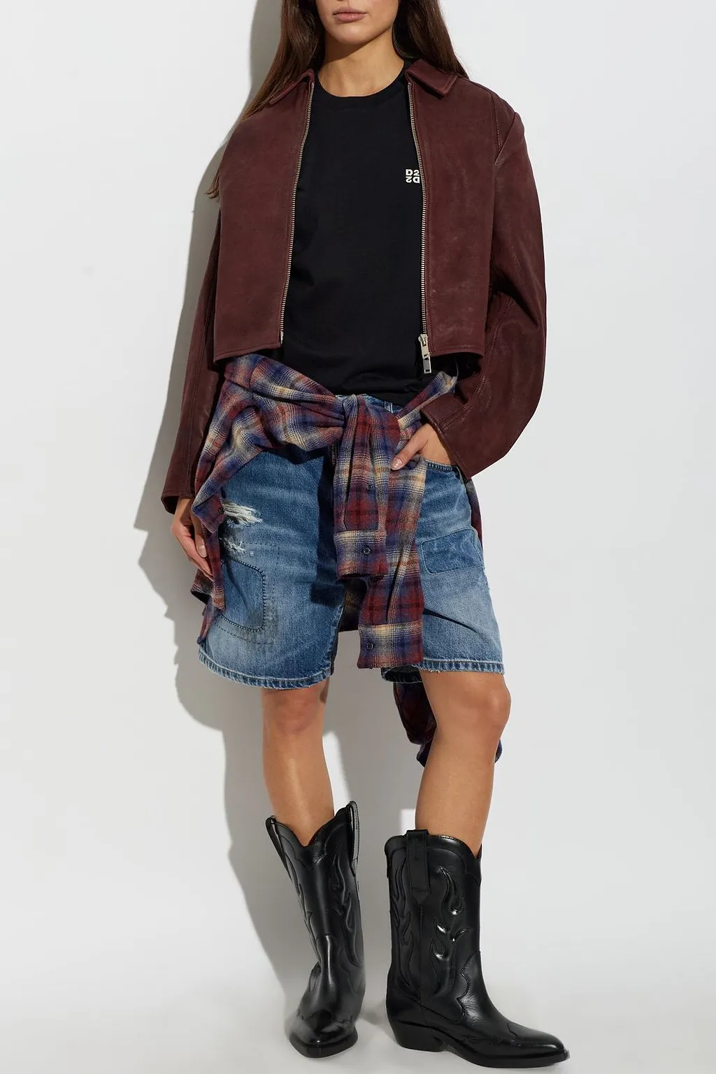 Sashiva Cropped Leather Jacket