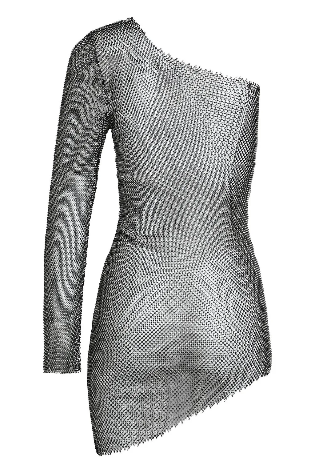 Santa Brands One-Sleeve Rhinestone Mesh Dress