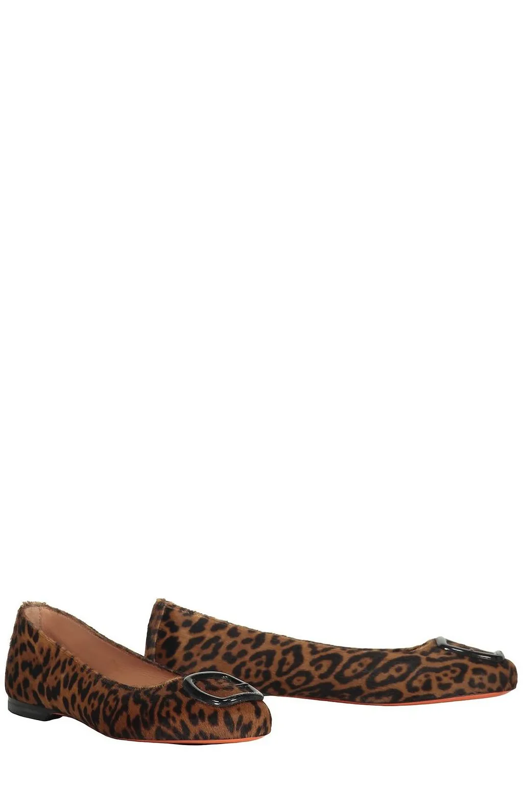 Santoni Animal-Pattern Buckle Ballet Flats
