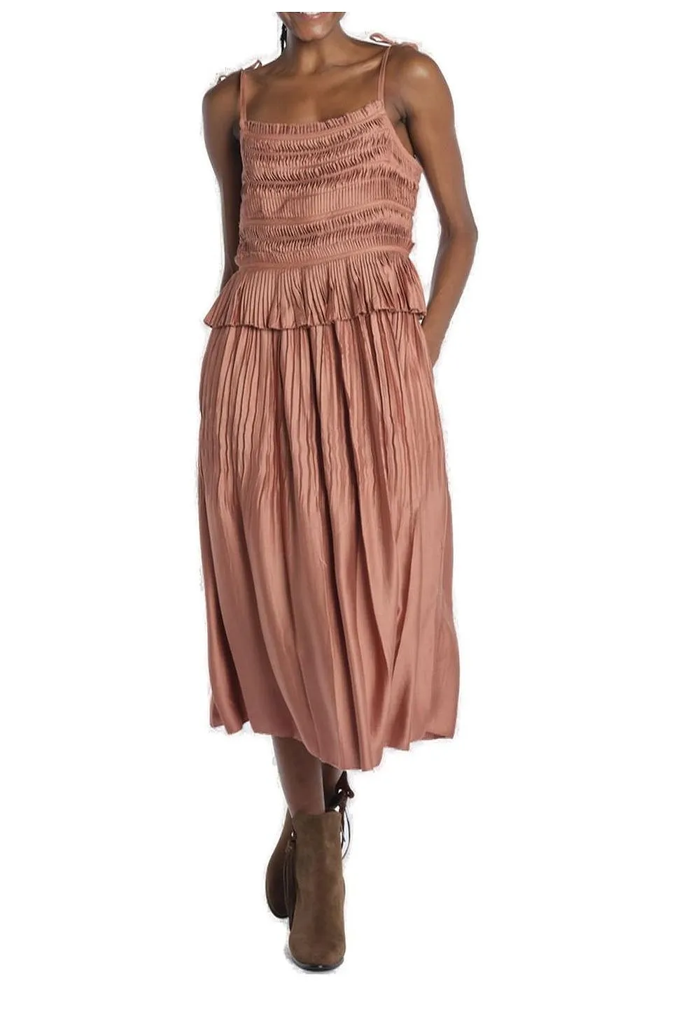 Sea New York Pleated Risa Satin Tank Dress