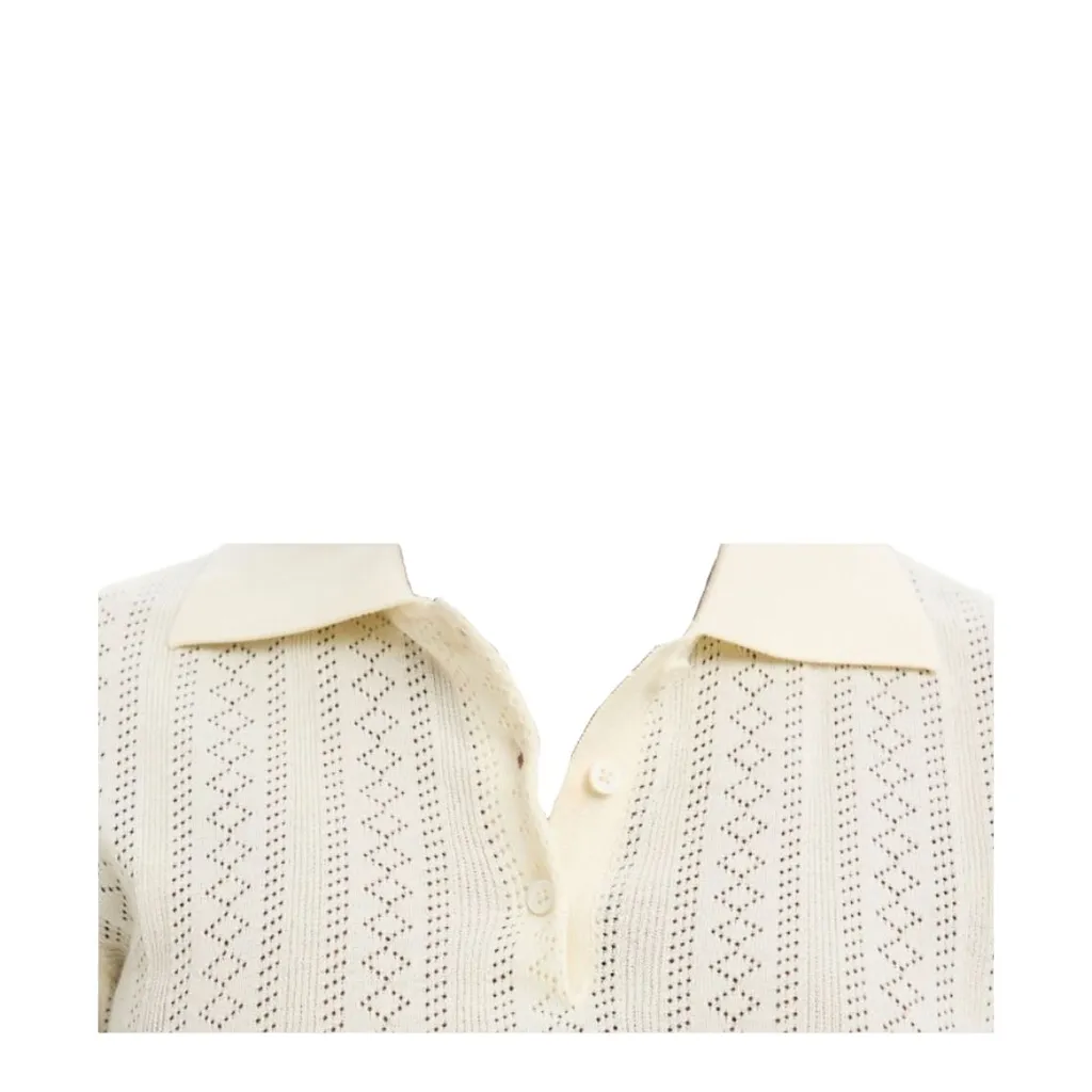 Selected Openwork Knit Polo Top