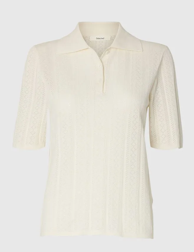 Selected Openwork Knit Polo Top