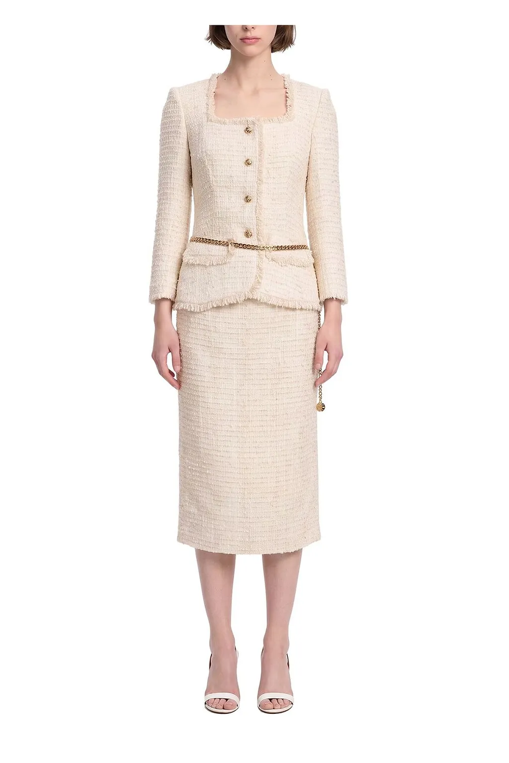 Self-Portrait Bouclé Chain-Melt Midi Skirt And Jacket Set