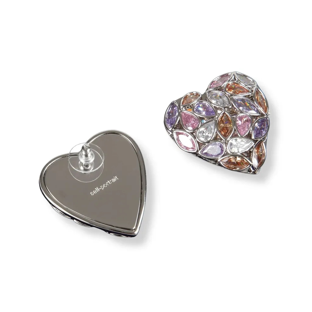 Self-Portrait Multi Embellished Heart Earrings