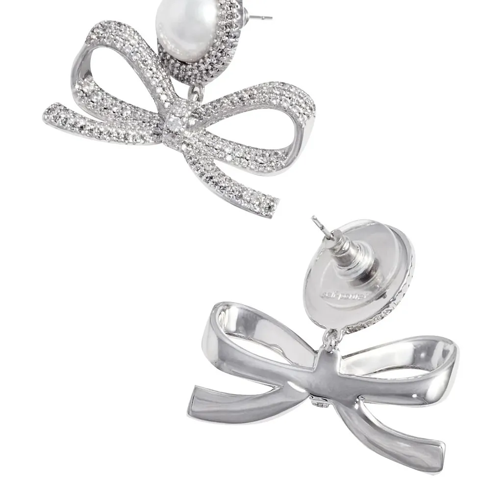 Self-Portrait Bow Embellished Drop Earrings