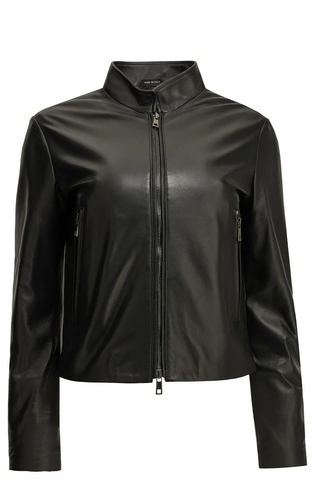 Semper Slim High Neck Leather Jacket