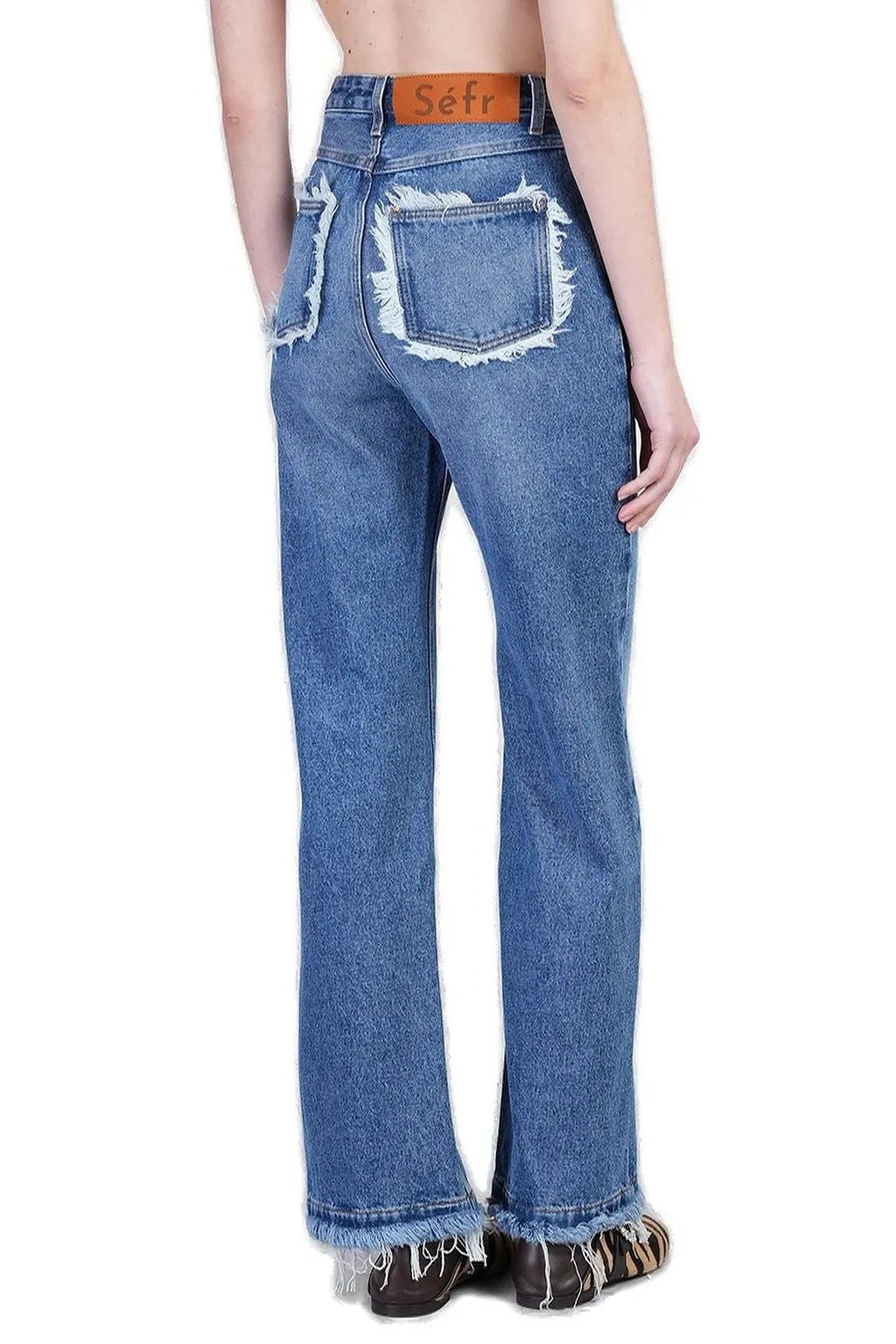 SÉFr Clara Frayed Detailed Straight Leg Jeans
