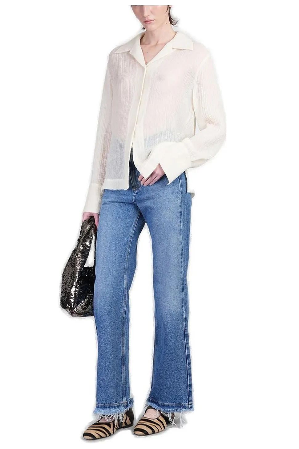 SÉFr Clara Frayed Detailed Straight Leg Jeans