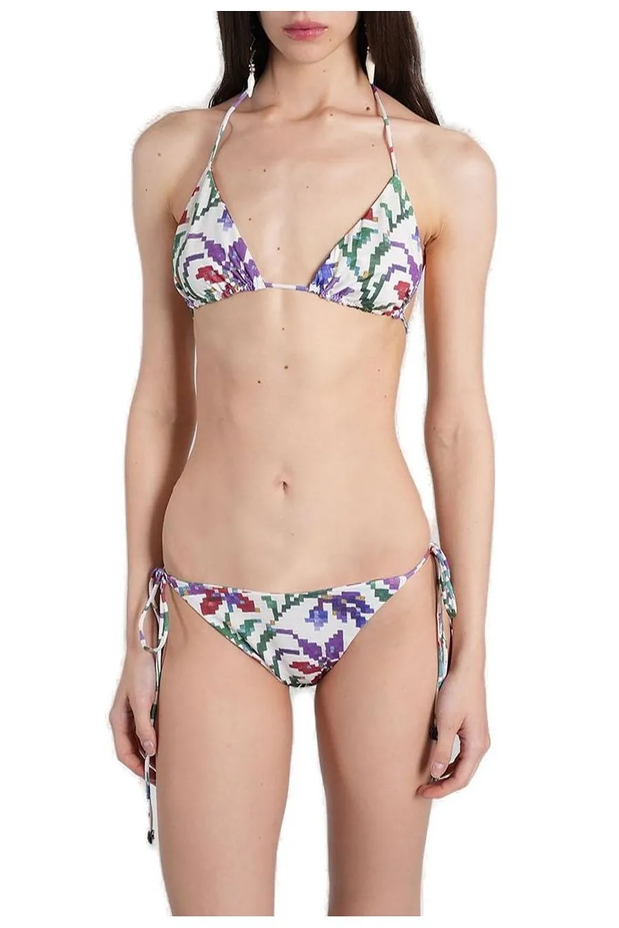 Pixelated-Printed Halterneck Bikini Top